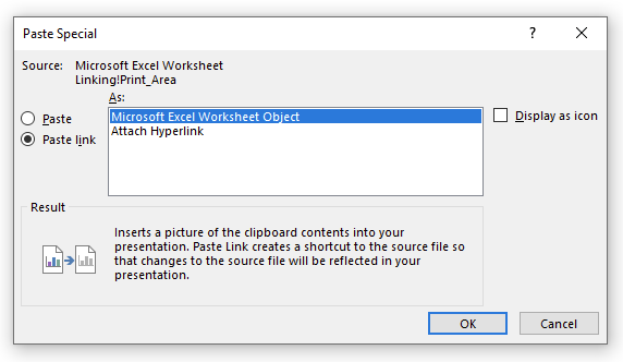 Method #2 - Paste as an Embedded WorkSheet Object