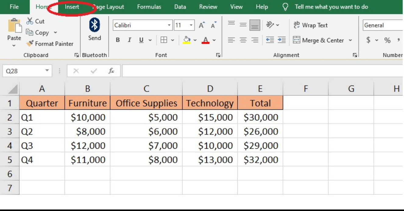 insert and chart data
