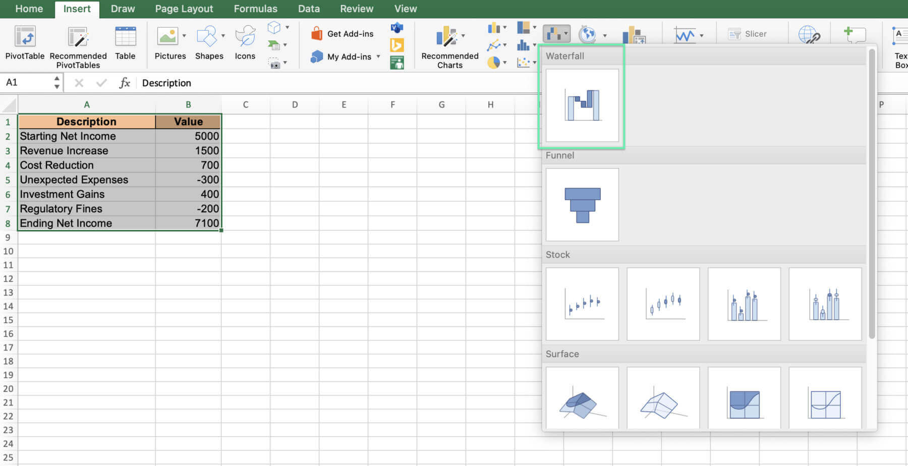 How to Create a Waterfall Chart - Step 2