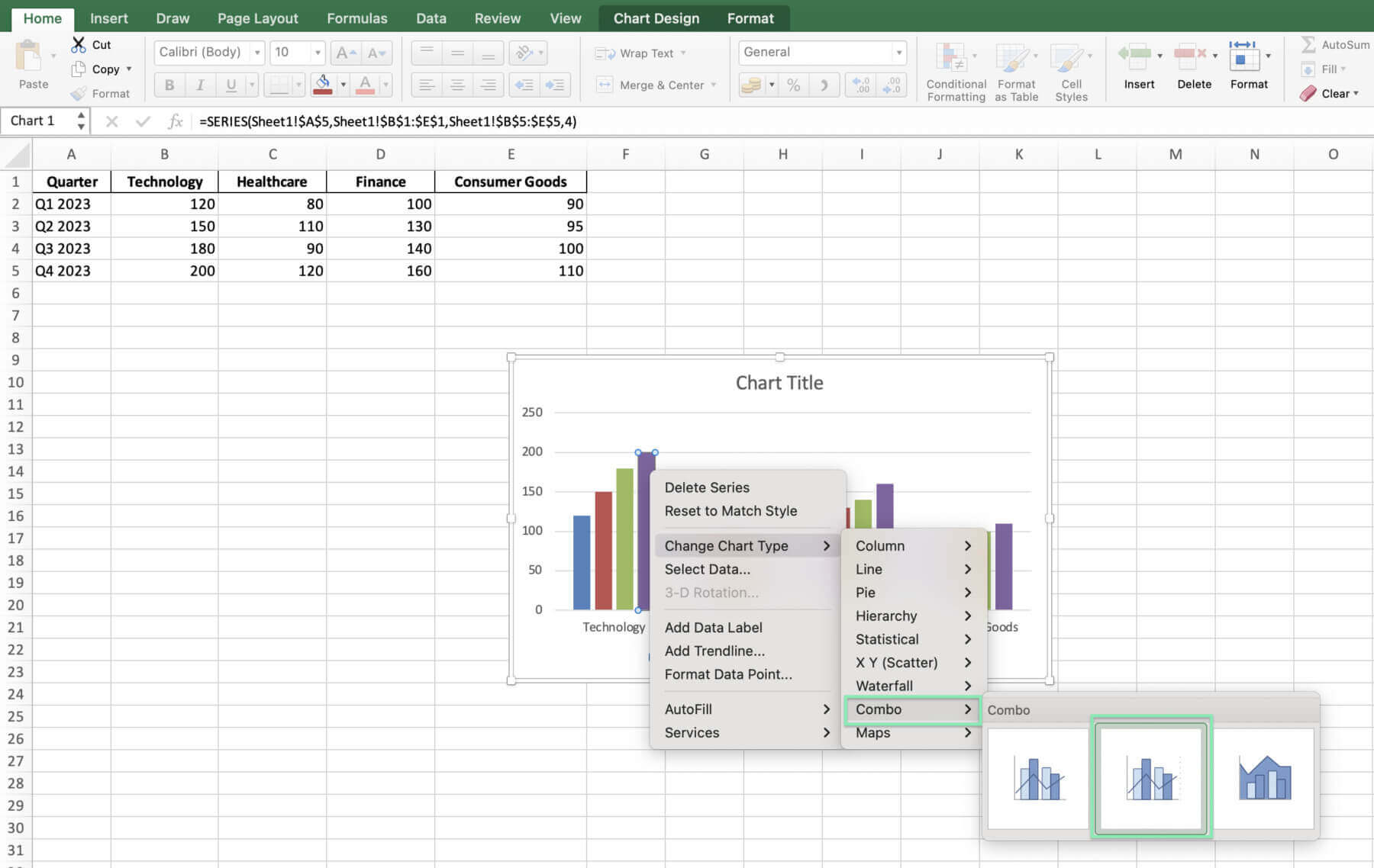 create combo chart excel