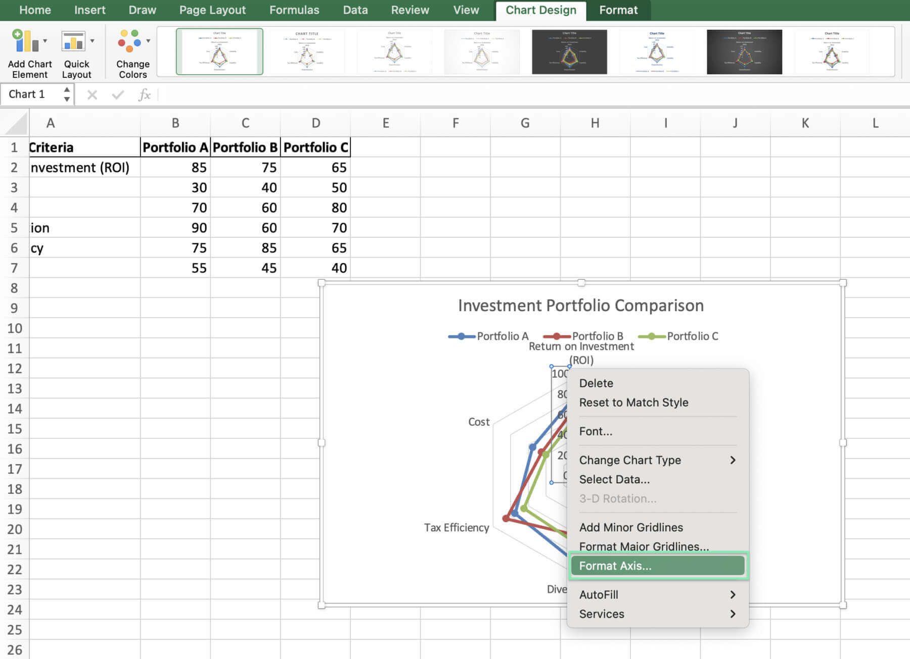 create radar chart excel