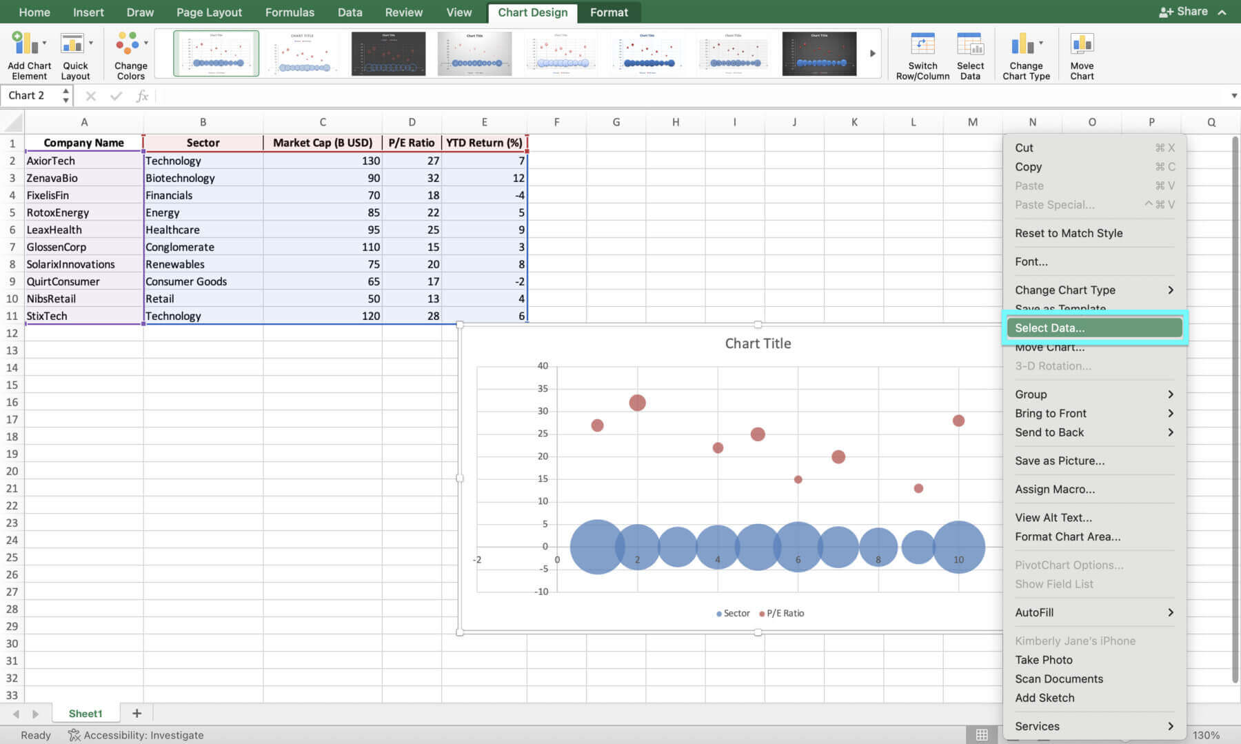 how to create a bubble chart in excel