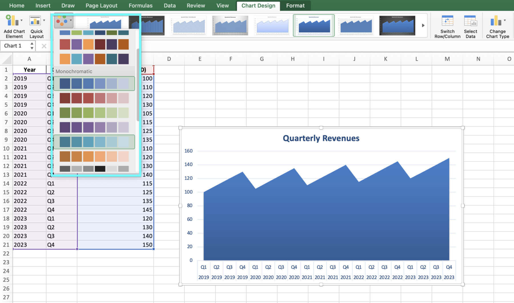 how to create area chart