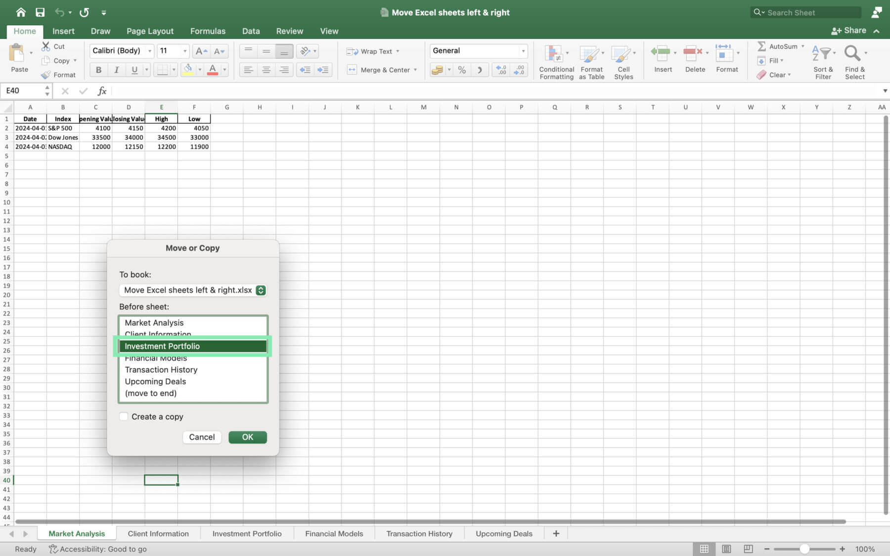 move excel sheets left right