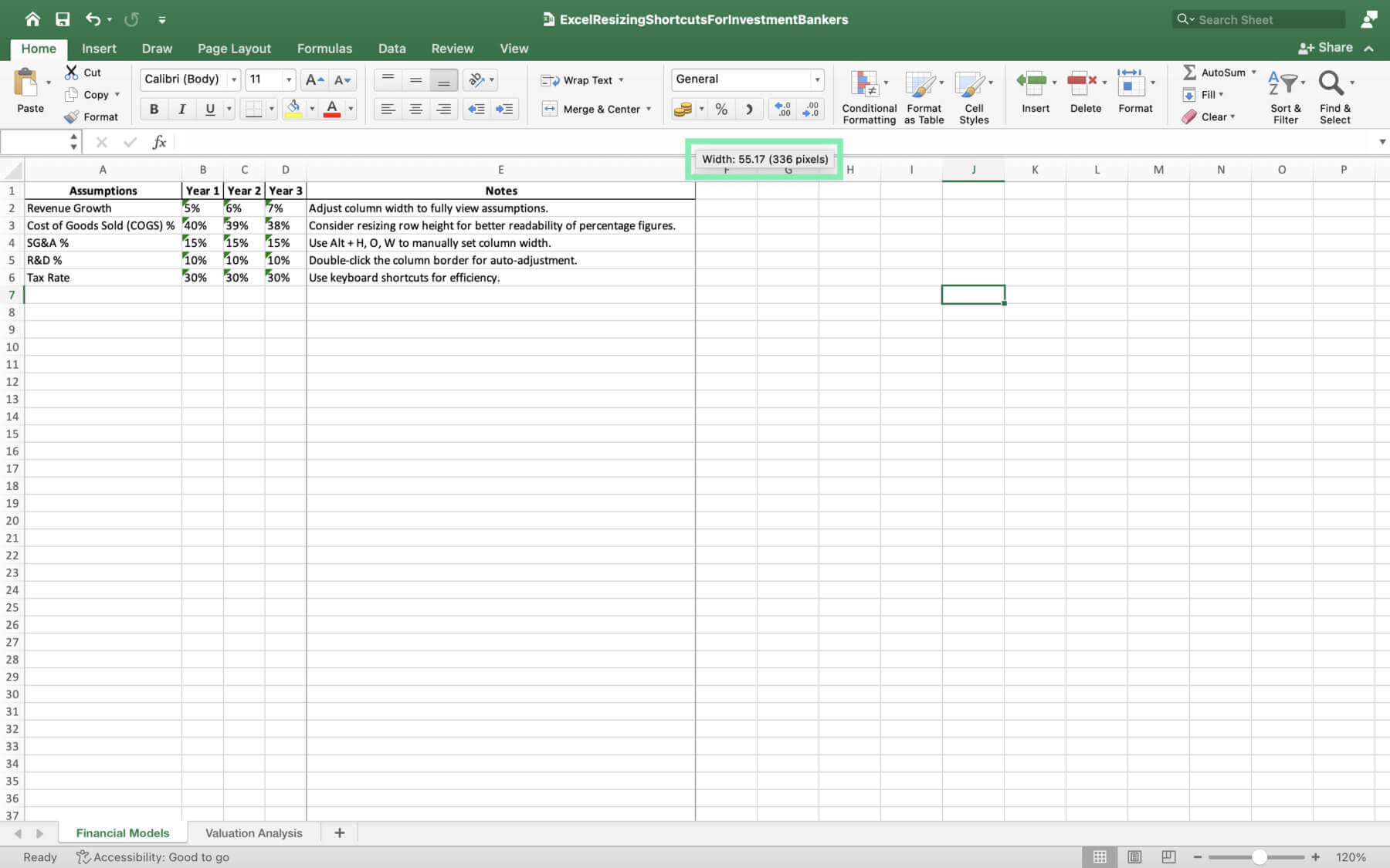 shortcut to resize row and column height width excel