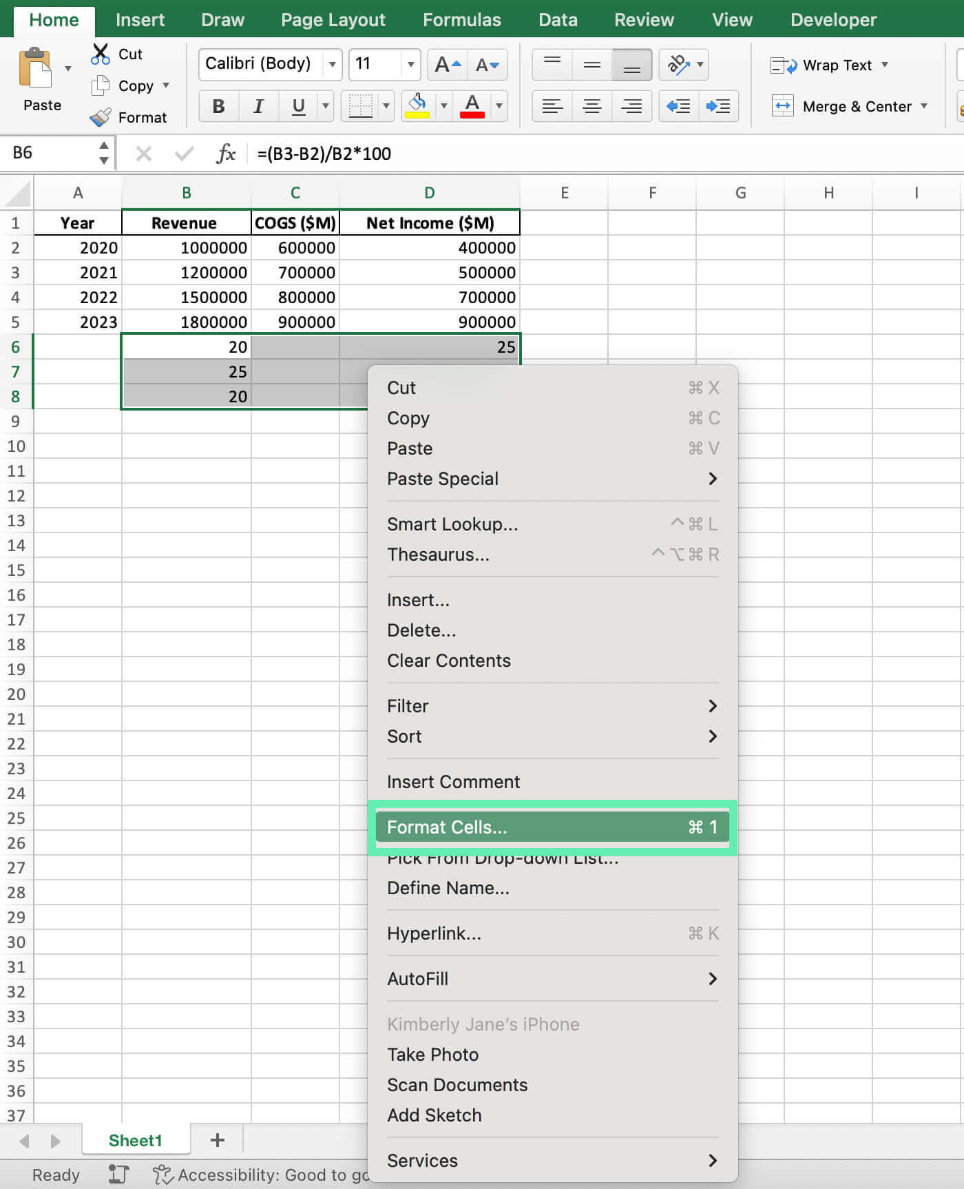 create percentage change between two numbers excel