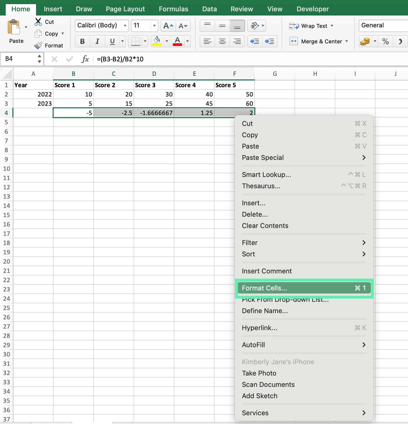create percentage change between two numbers excel