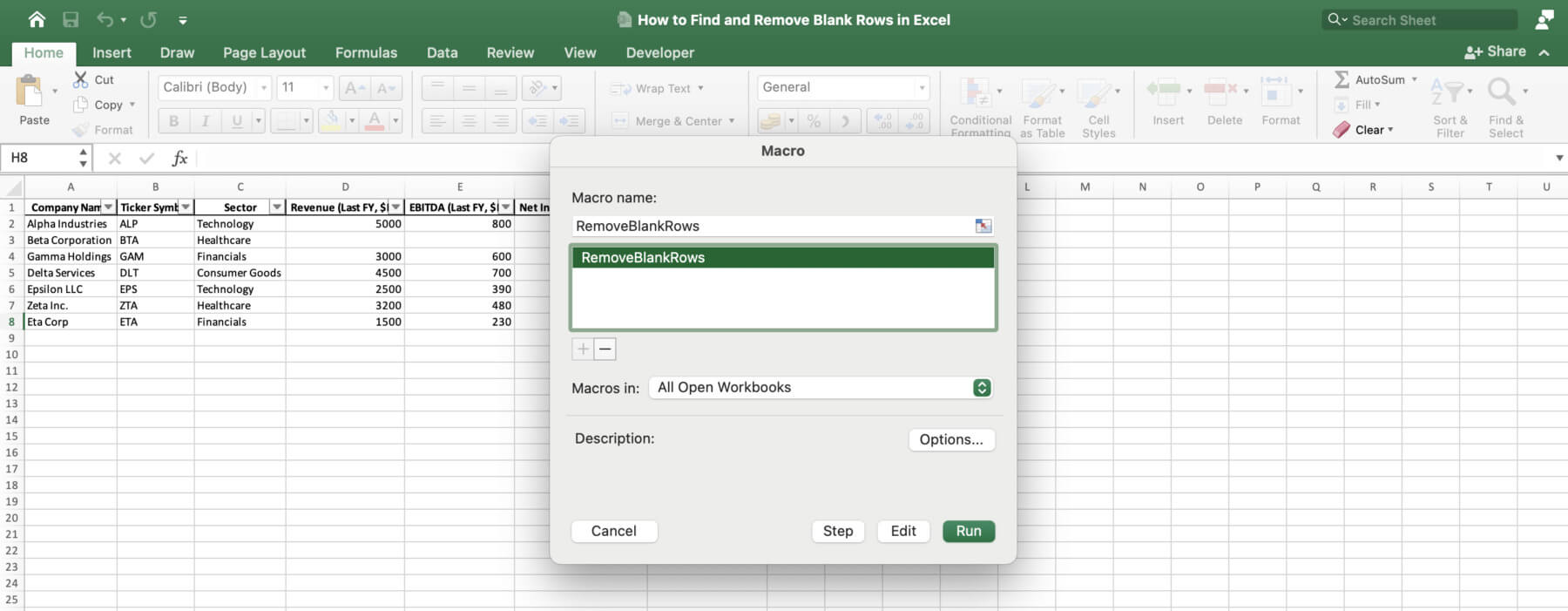 find and remove blank rows excel