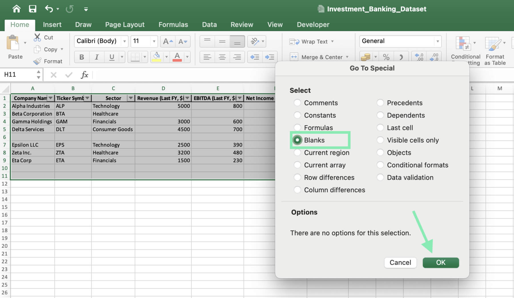 find and remove blank rows excel