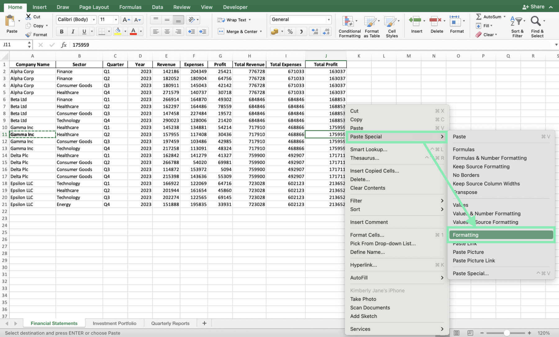 paste options excel