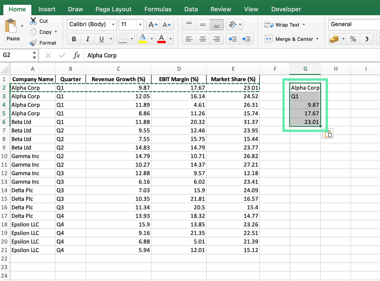 paste options excel