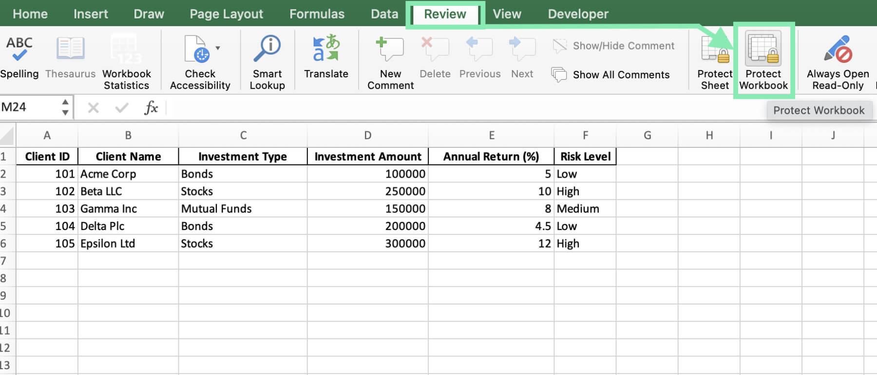 using passwords protect excel workbook
